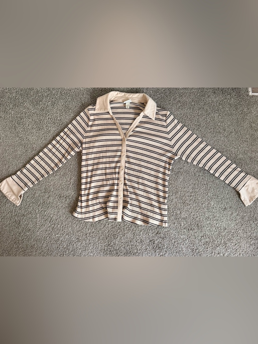 Womens Beige Striped Polo Top